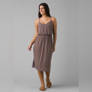 Prana Ayla Brown & Blue Midi Dress Excellent Condition Inner Bra w/Padding Sz M